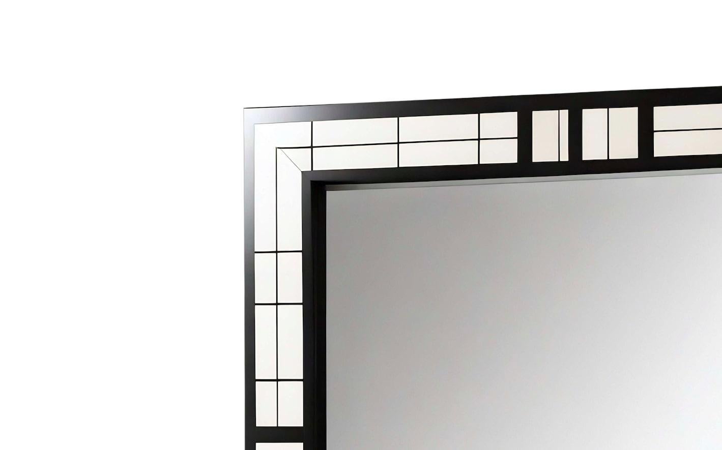 Indiano Specchio da parete in bianco e nero ispirato a De Stijl, realizzato a mano da Artisanal in vendita