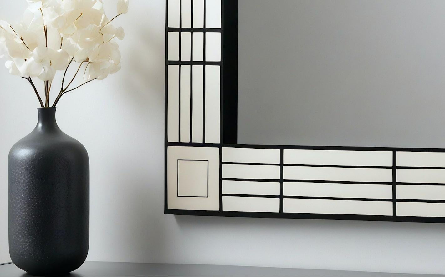 XXI secolo e contemporaneo Specchio da parete in bianco e nero ispirato a De Stijl, realizzato a mano da Artisanal in vendita