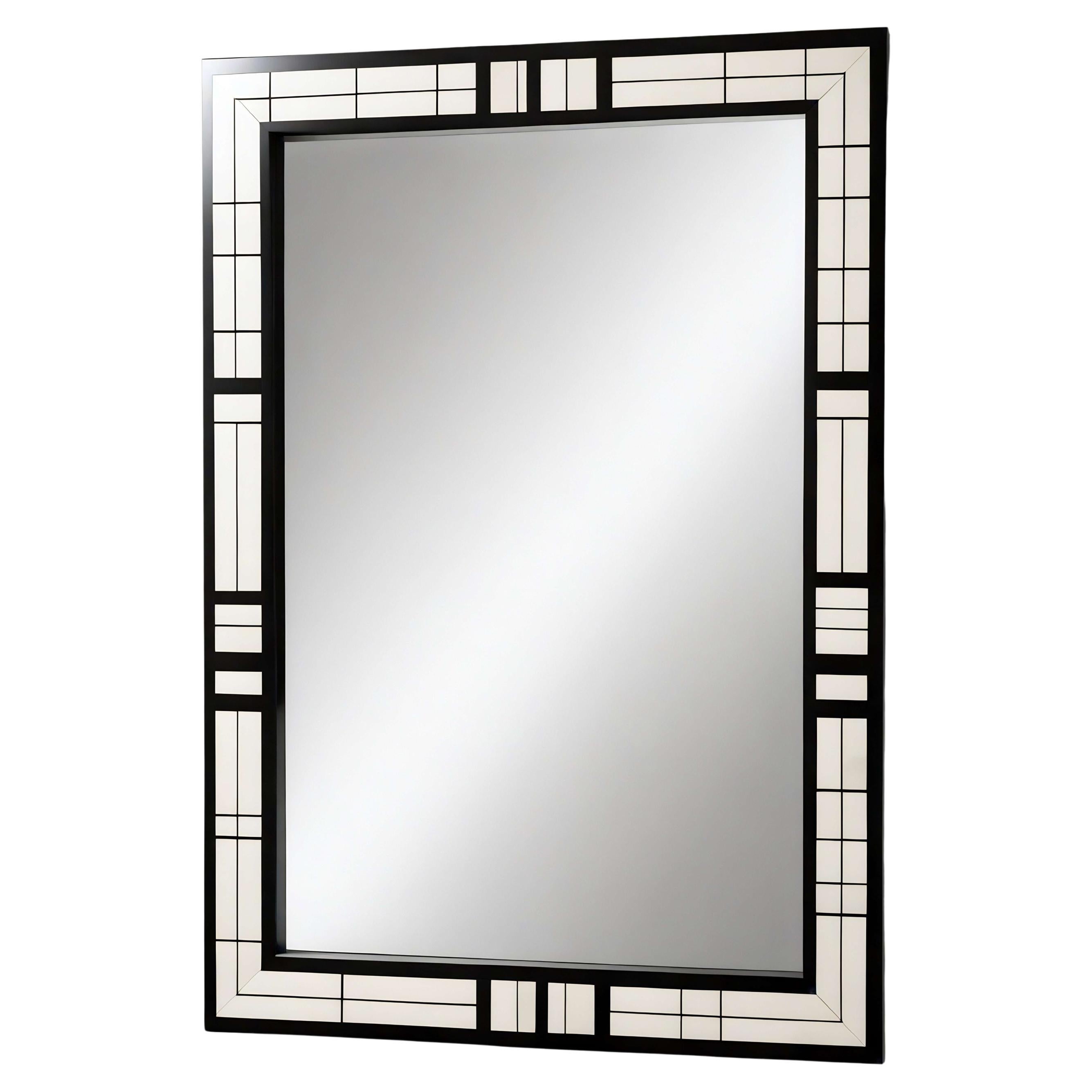 Specchio da parete in bianco e nero ispirato a De Stijl, realizzato a mano da Artisanal