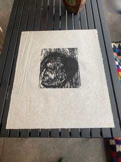 Xilografía en blanco y negro sobre papel de Japón Firmado Gustav Kluge "Cabeza apoyada"