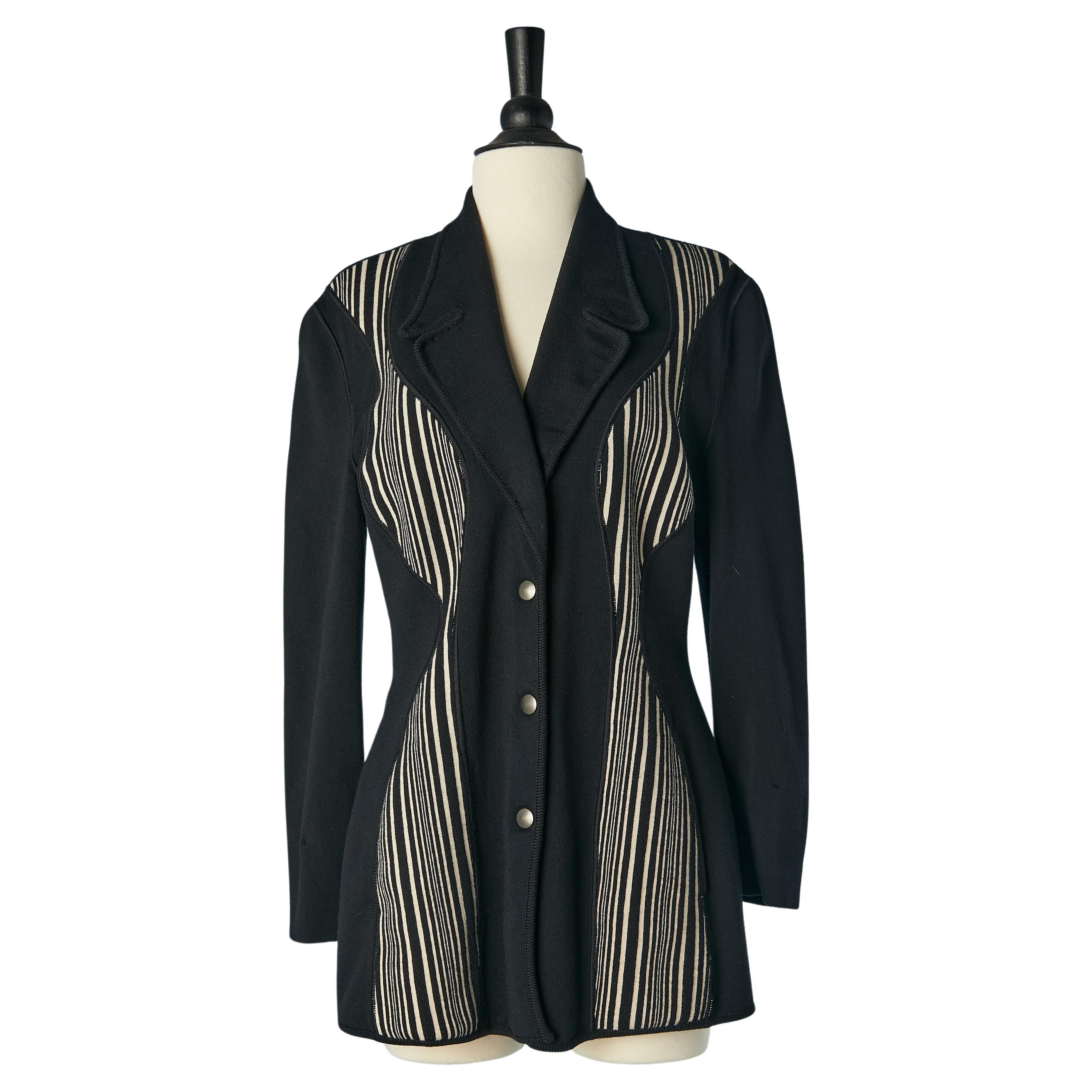Black and white wool jersey single breasted jacket Thierry Mugler For Sale