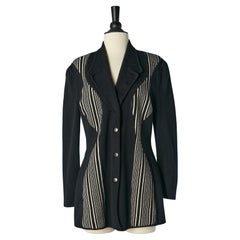 Vintage Black and white wool jersey single breasted jacket Thierry Mugler