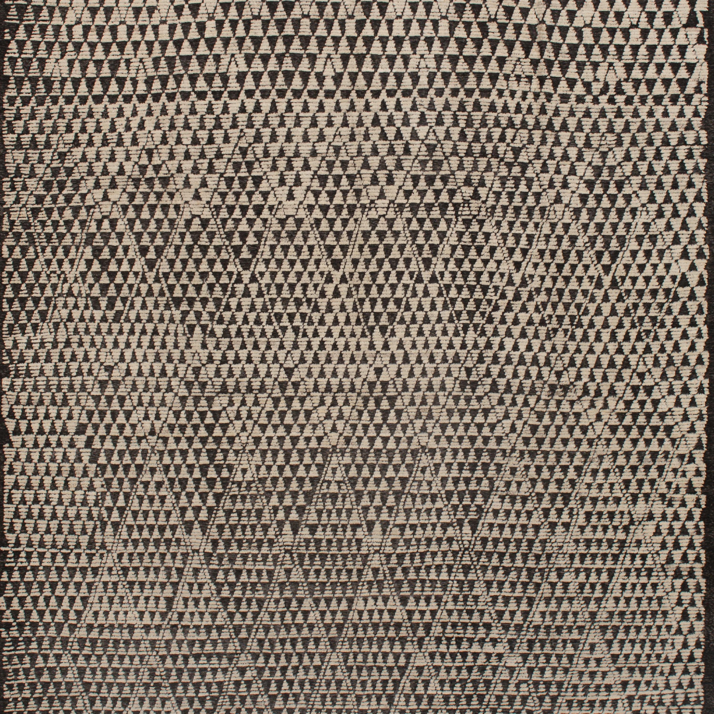 Der Zameen Black and White Geometric Wool Rug - 10'6