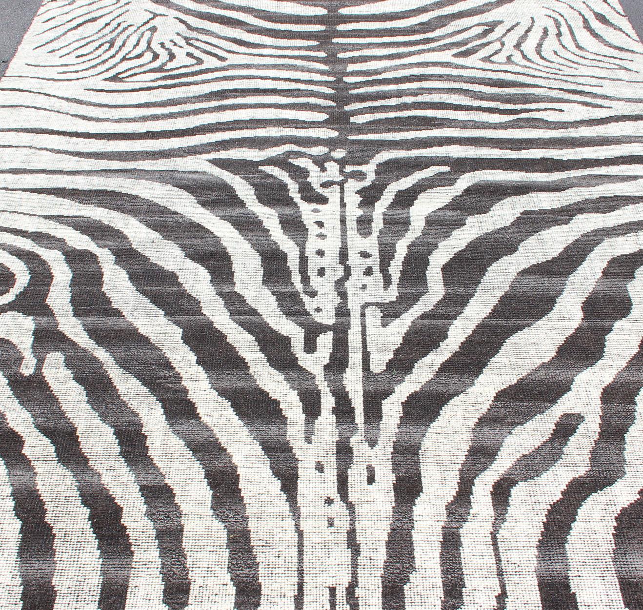 Black and White Zebra Design Distressed Modern Rug For Sale 5