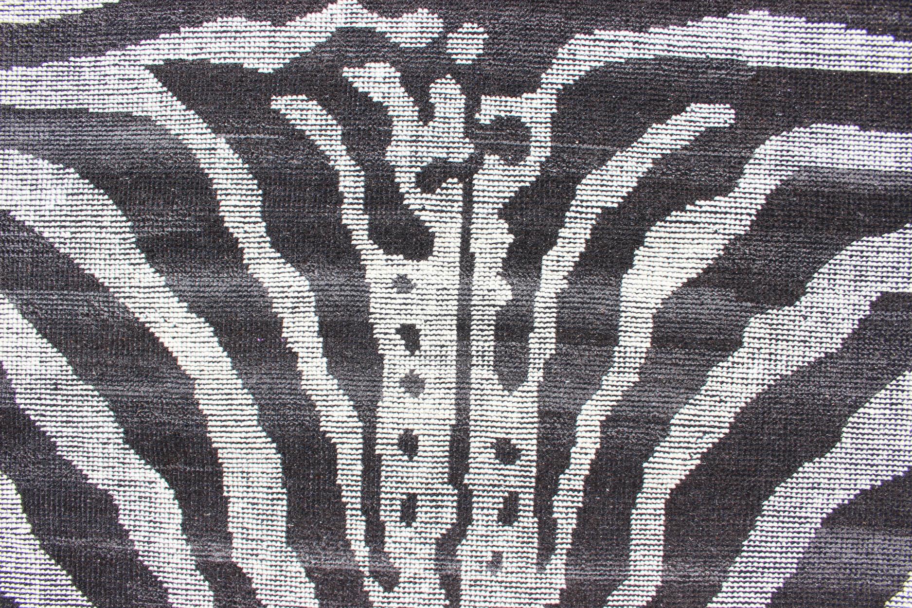 Black and White Zebra Design Distressed Modern Rug For Sale 7