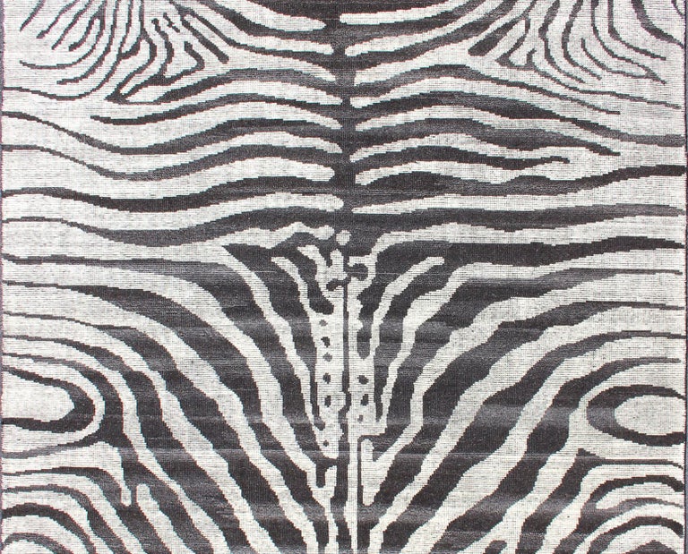 Black and White Zebra Design Distressed Modern Rug For Sale at 1stDibs