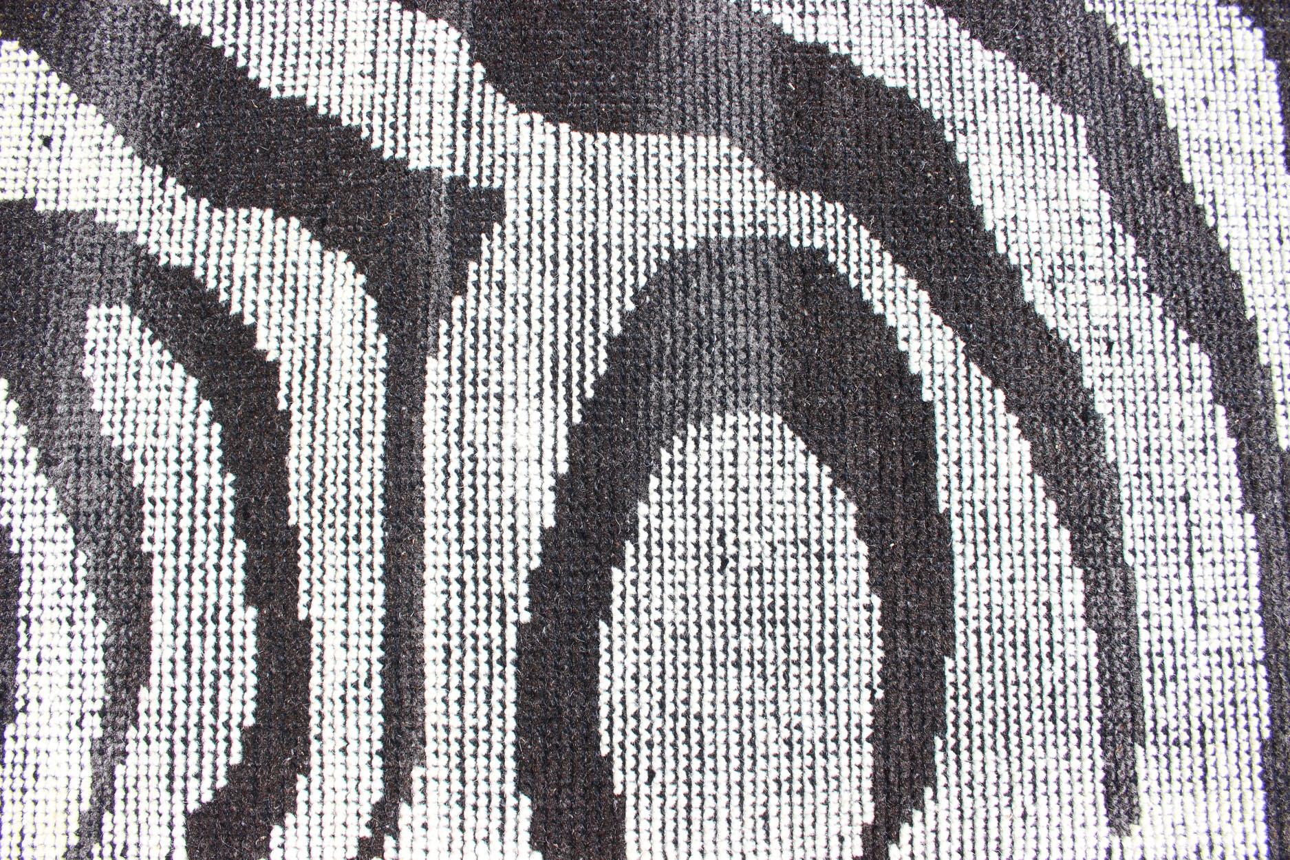 Contemporary Black and White Zebra Design Distressed Modern Rug For Sale