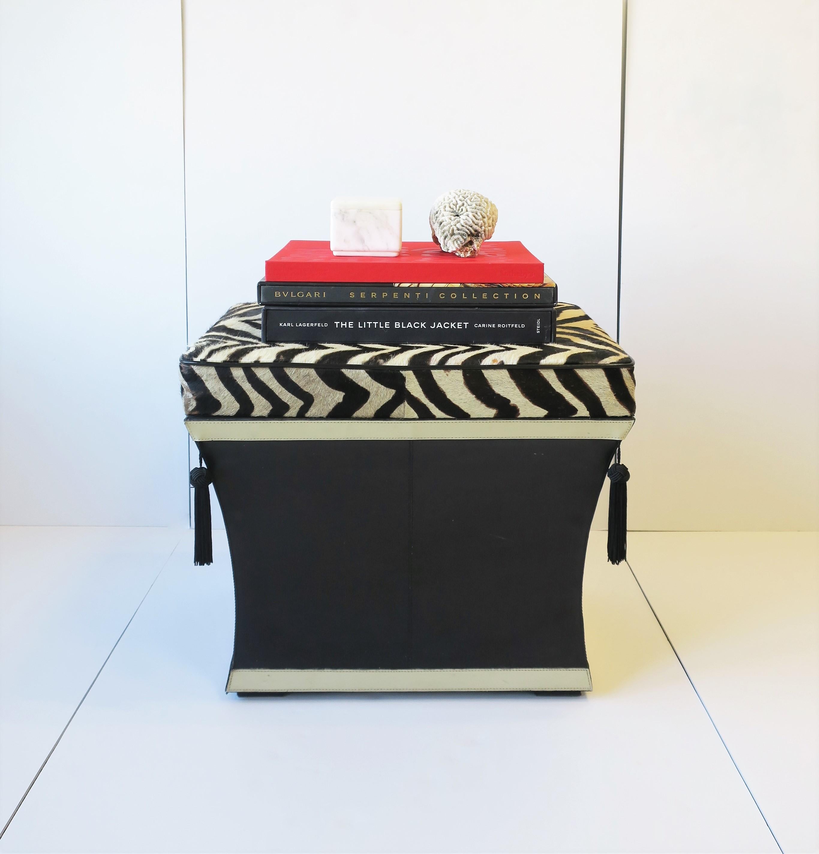 Zebra Hide Bench Stool with Storage Trunk and Tassels, circa 1980s 1990s For Sale 2