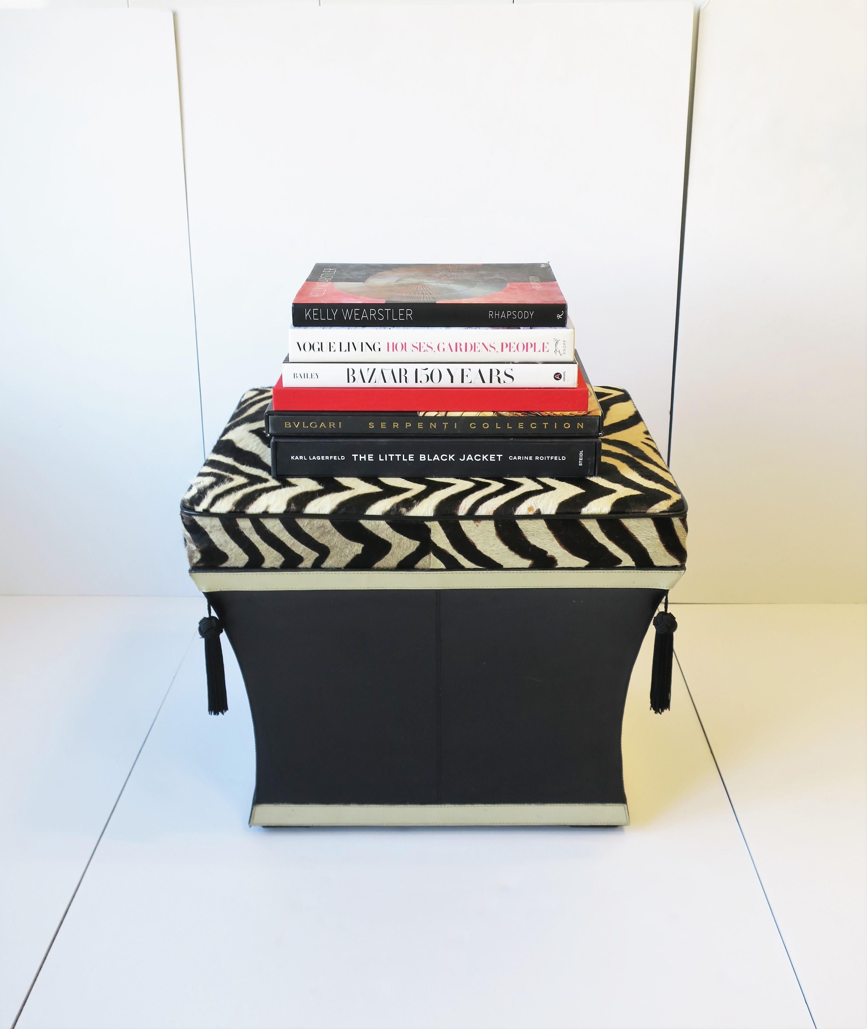Zebra Hide Bench Stool with Storage Trunk and Tassels, circa 1980s 1990s For Sale 3