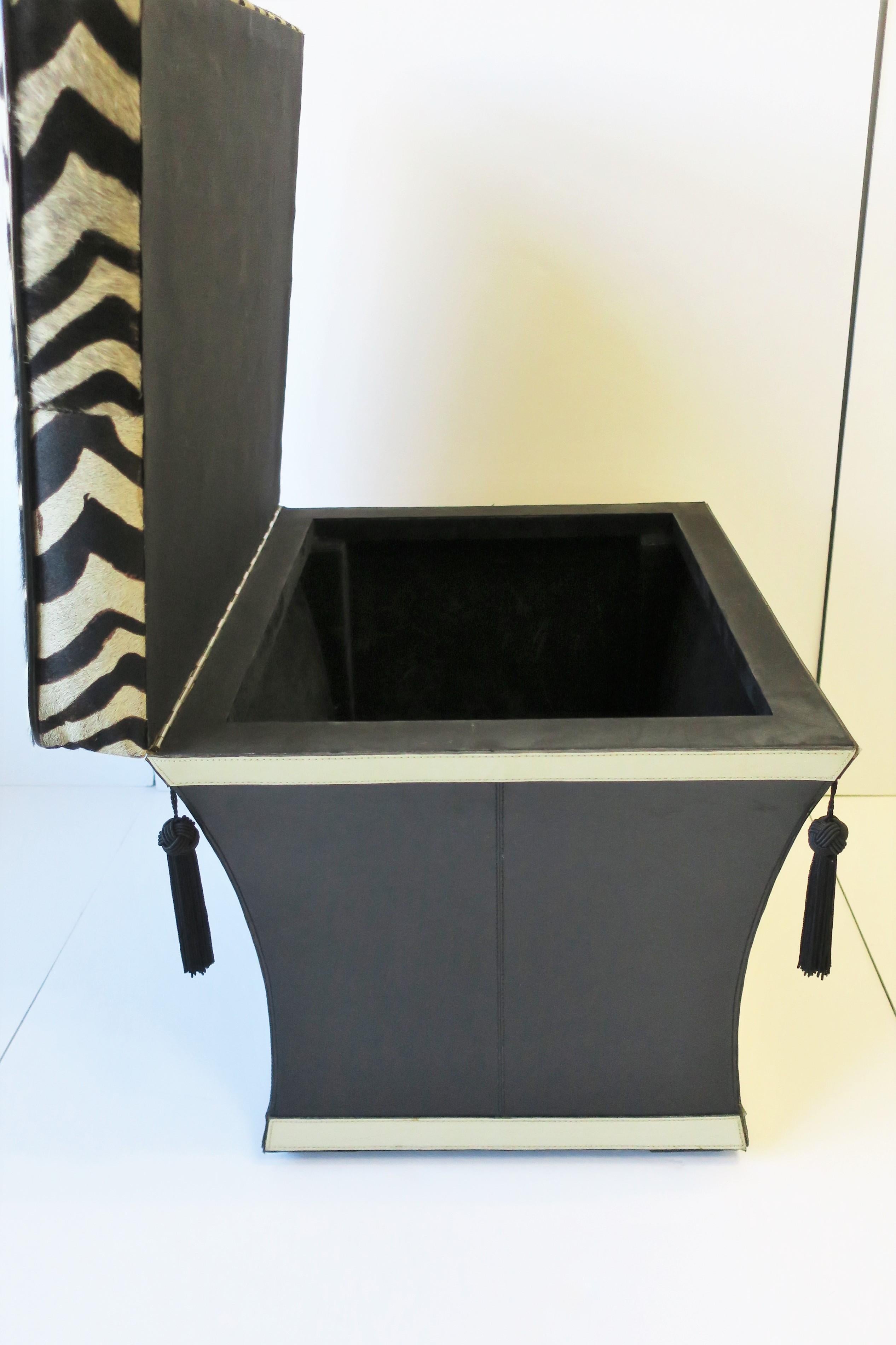 Zebra Hide Bench Stool with Storage Trunk and Tassels, circa 1980s 1990s For Sale 4