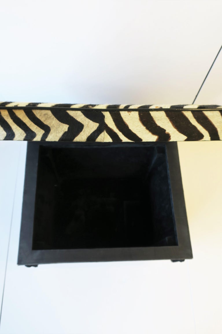 Zebra Skin Bench Stool with Storage Black White with Tassels, circa