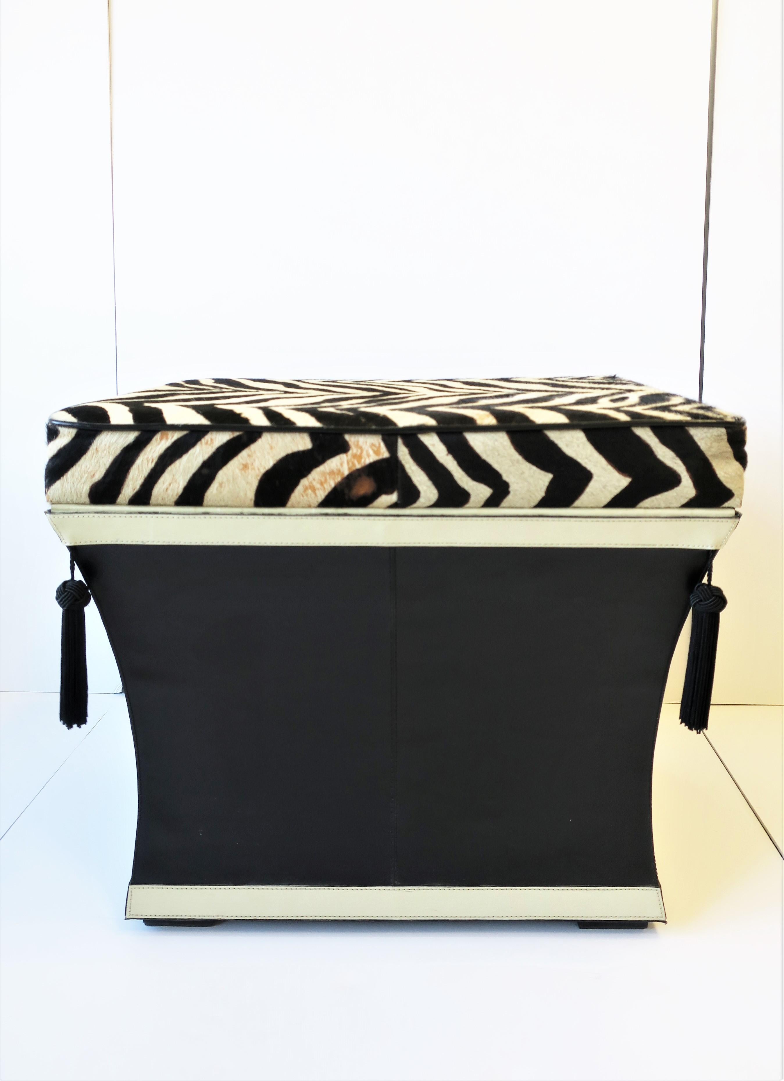 Zebra Hide Bench Stool with Storage Trunk and Tassels, circa 1980s 1990s For Sale 9