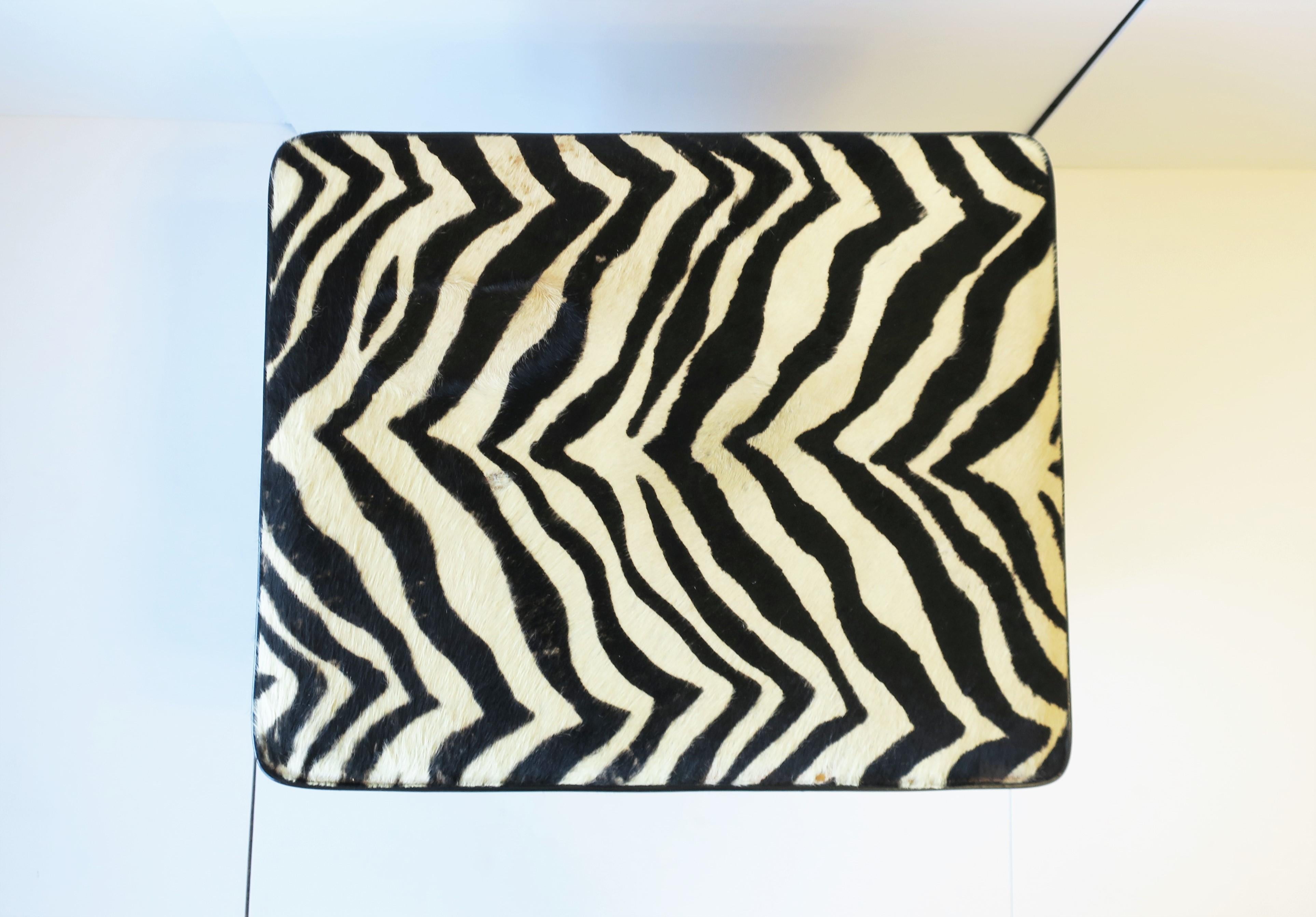 Zebra Hide Bench Stool with Storage Trunk and Tassels, circa 1980s 1990s In Good Condition For Sale In New York, NY