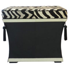 Zebra Black White Hide Bench or Stool with Tassels and Storage Box, circa 1990s