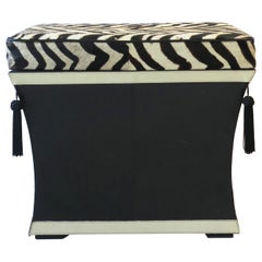 Zebra Hide Bench Stool with Storage Trunk and Tassels, circa 1980s 1990s