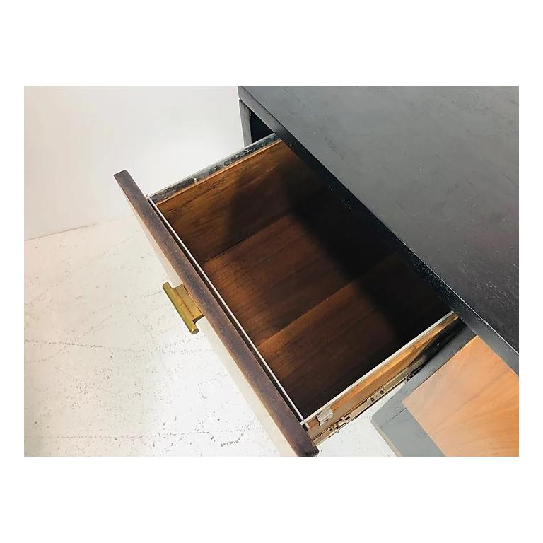 Black and Wood Front T-Console with Brass Accents 1