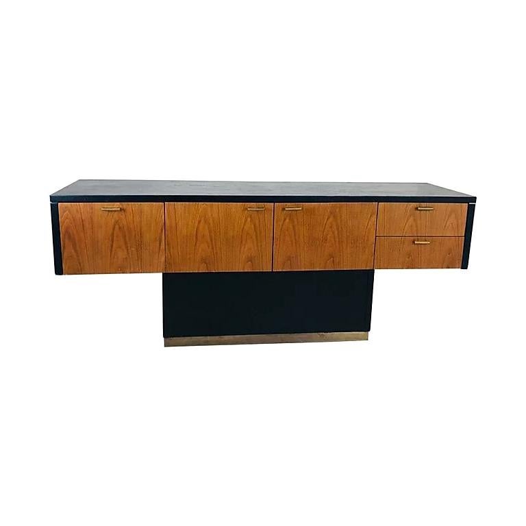 Black and Wood Front T-Console with Brass Accents