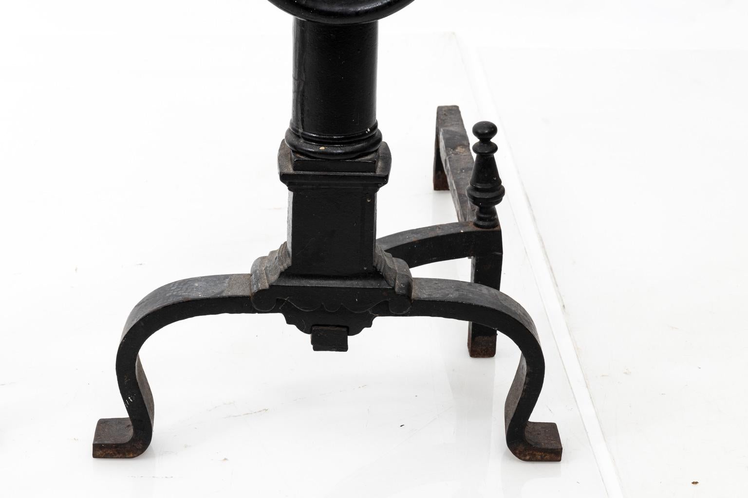 Black and Wrought Iron Andirons In Good Condition In Stamford, CT