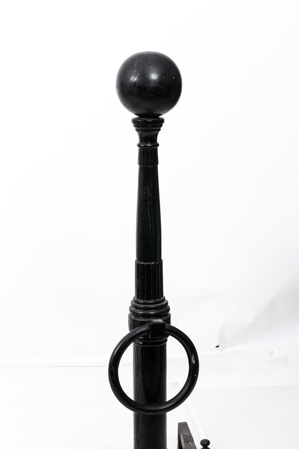 20th Century Black and Wrought Iron Andirons