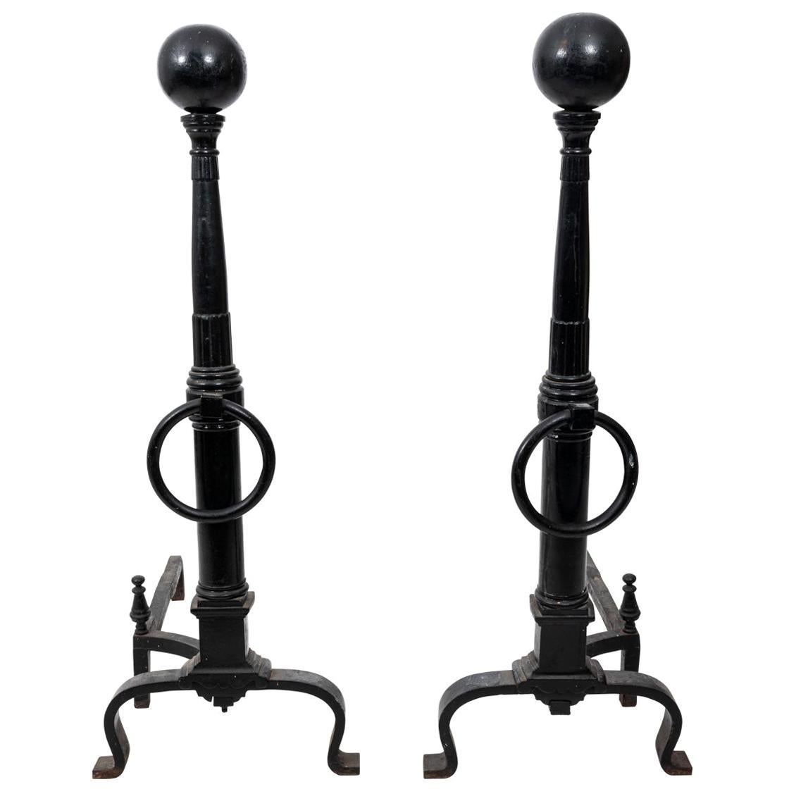 Black and Wrought Iron Andirons