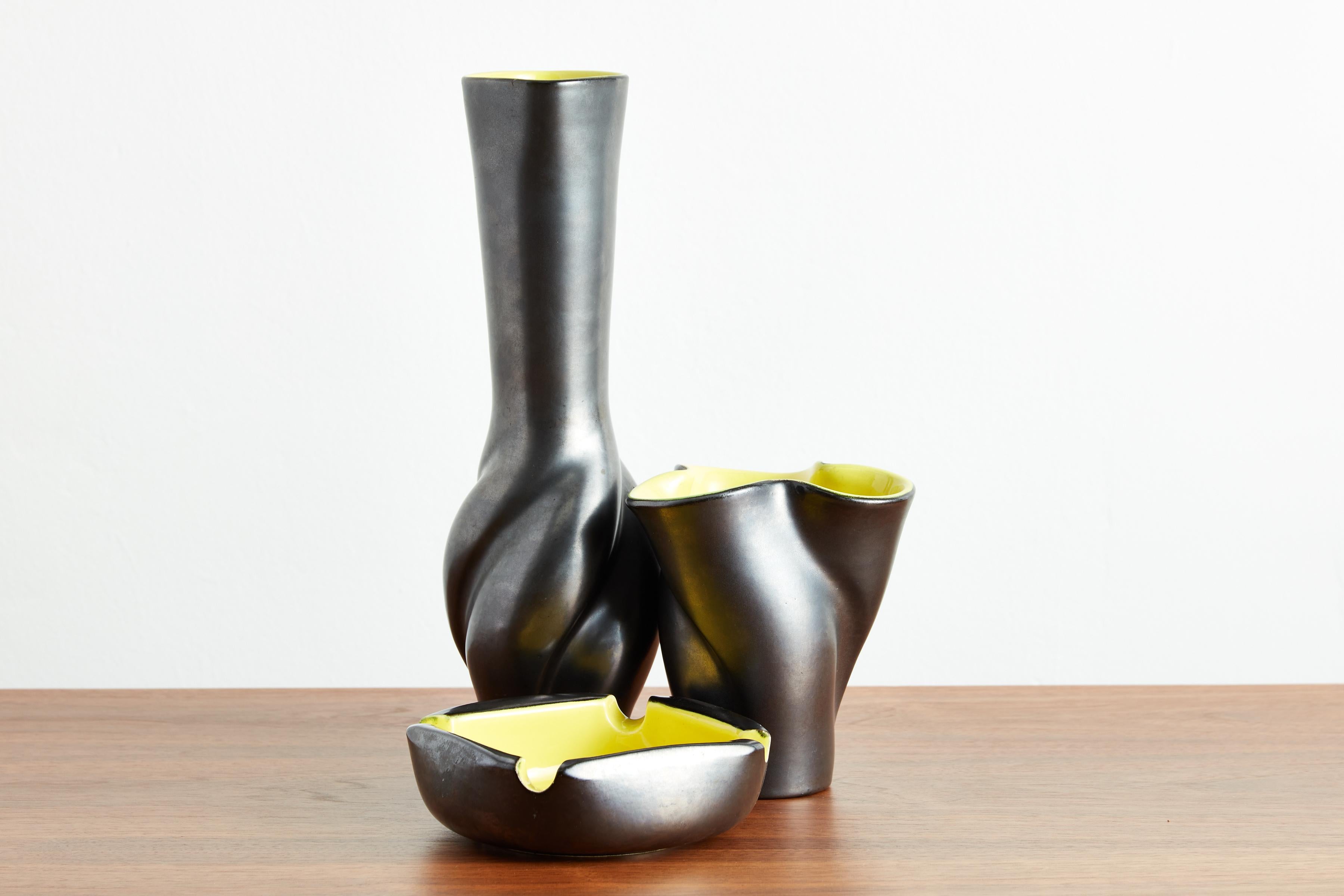 French Black and  Yellow Ceramic - 3 pc set For Sale