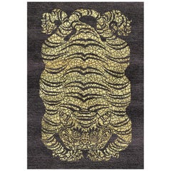 Black and Yellow Handmade Wool and Silk Rug from Tiger Collection by Gordian