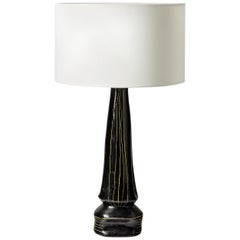 Lampada da tavolo in ceramica nera e gialla della metà del XX secolo Decorazione astratta, 1960