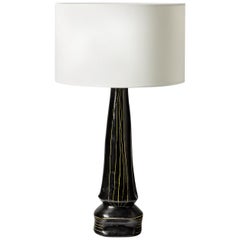 Black and Yellow Mid-20th Century Ceramic Table Lamp Abstract Decoration, 1960