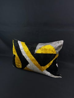Black and Yellow Velvet Silk Ikat Pillow Cover