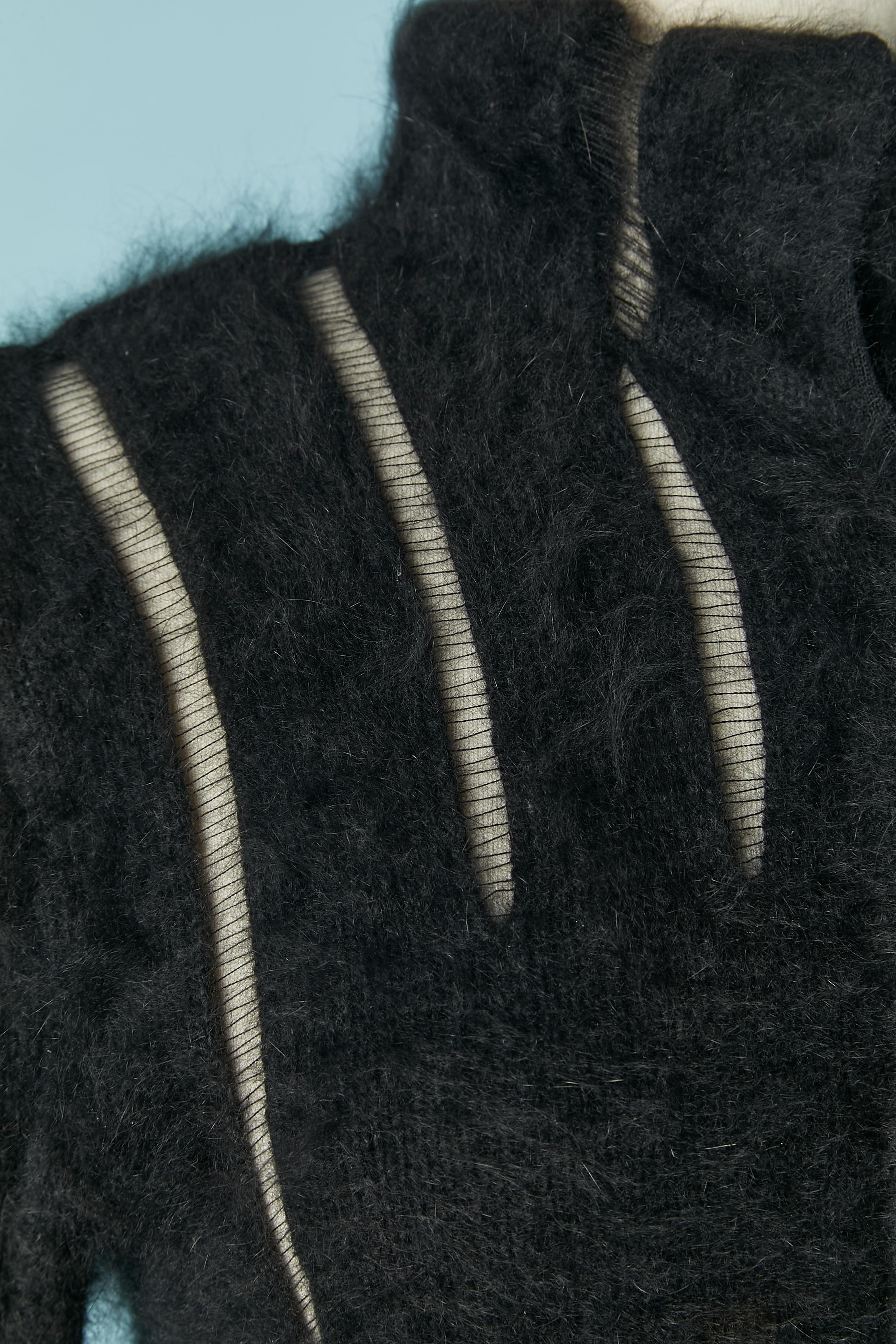 Black angora cardigan with see-through  Yves Saint Laurent Rive Gauche In Excellent Condition In Saint-Ouen-Sur-Seine, FR