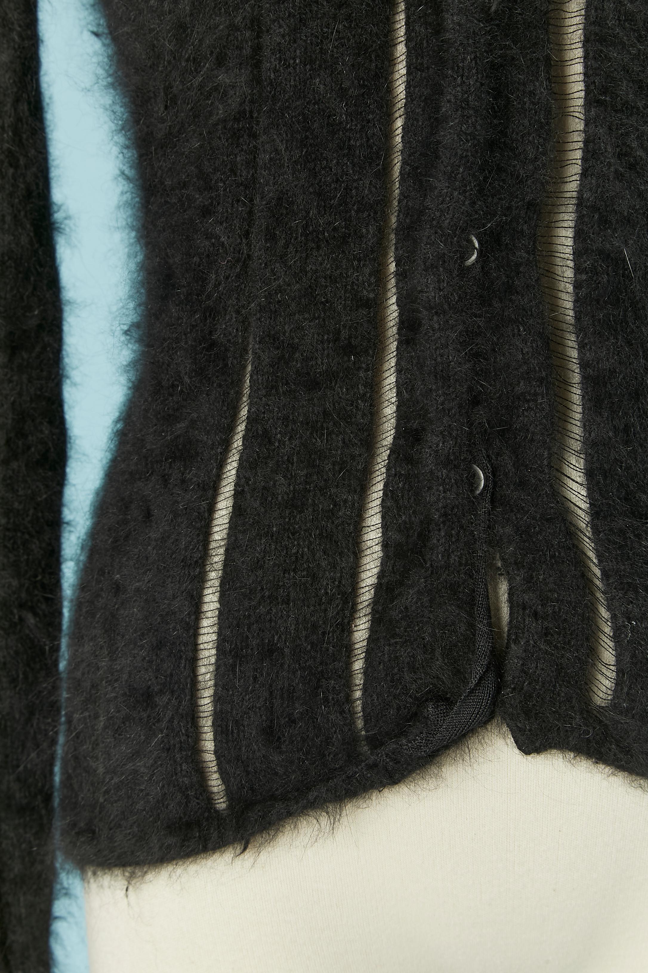 Women's Black angora cardigan with see-through  Yves Saint Laurent Rive Gauche