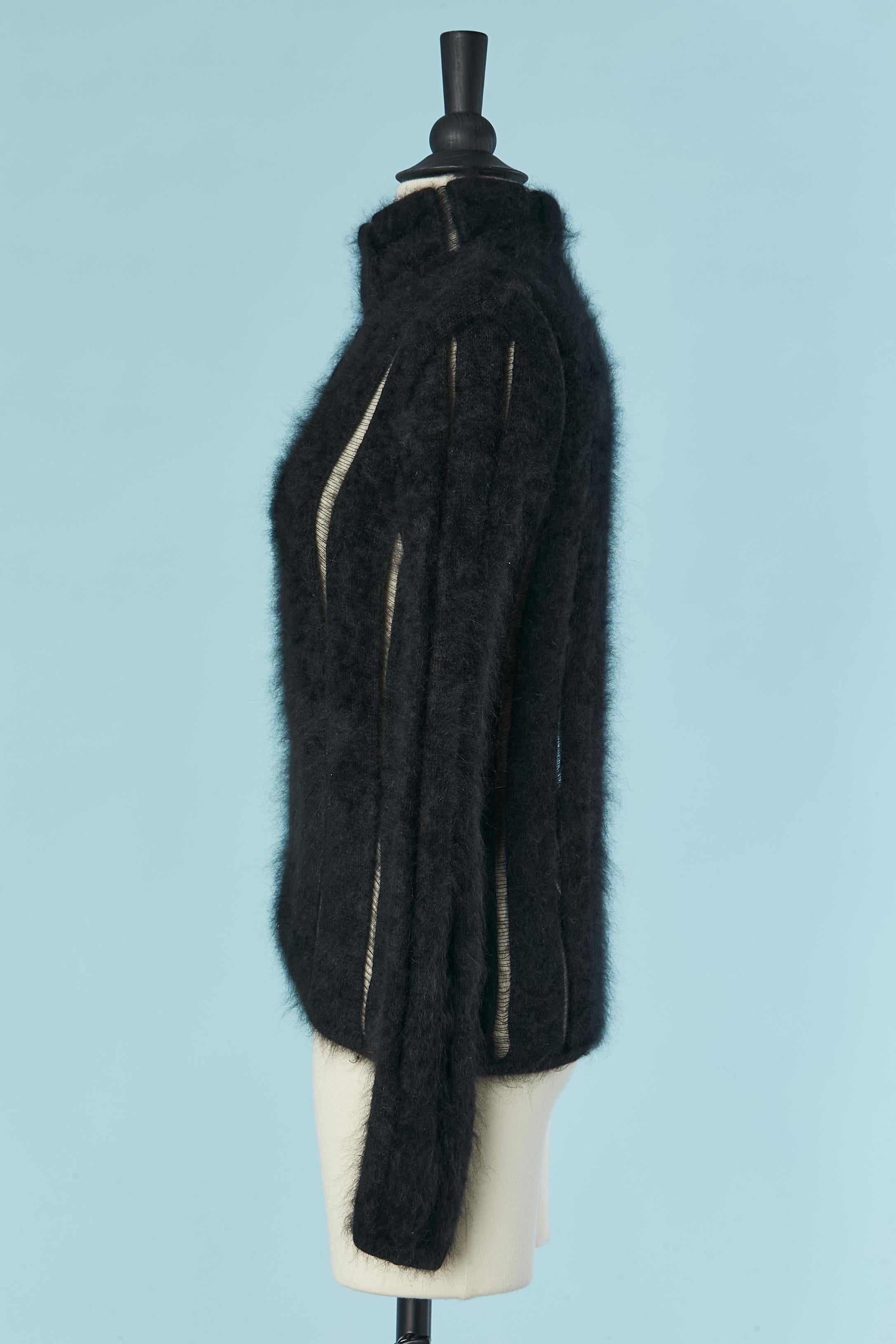 Black angora cardigan with see-through  Yves Saint Laurent Rive Gauche 1