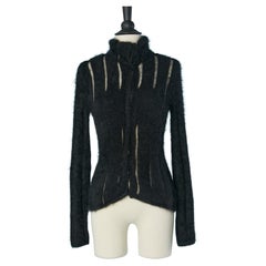 Cardigan nero in angora con trasparenze  Yves Saint Laurent Rive Gauche