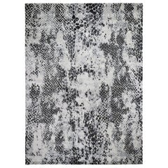 Black Animal Skin Design Wool and Silk Hand Knotted Oriental Rug