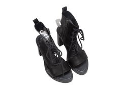 Black Ann Demeulemeester Lace-Up Heeled Leather Sandals Size 37
