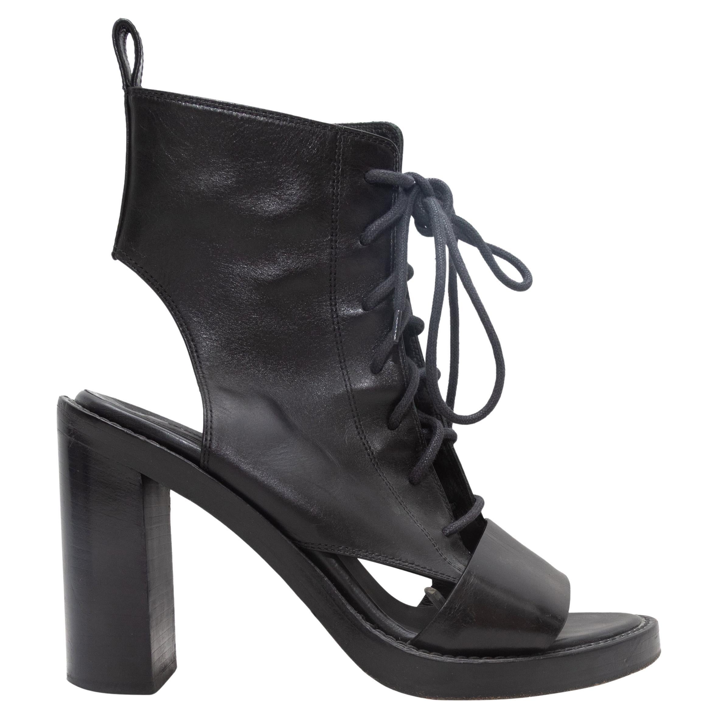 Sandalias negras de piel con tacón y cordones Ann Demeulemeester talla 37