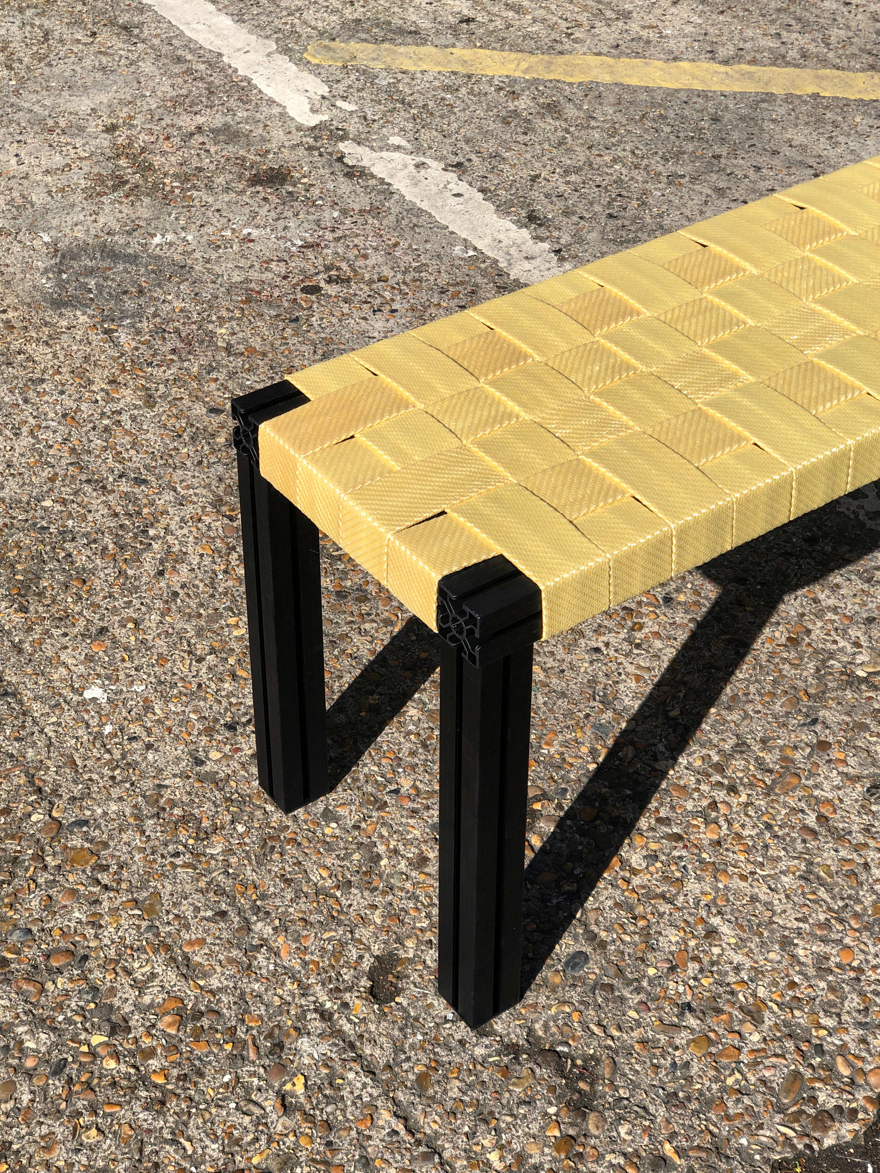 Modern Black Anodised Aluminium Bench with Yellow Kevlar Strap Seating For Sale