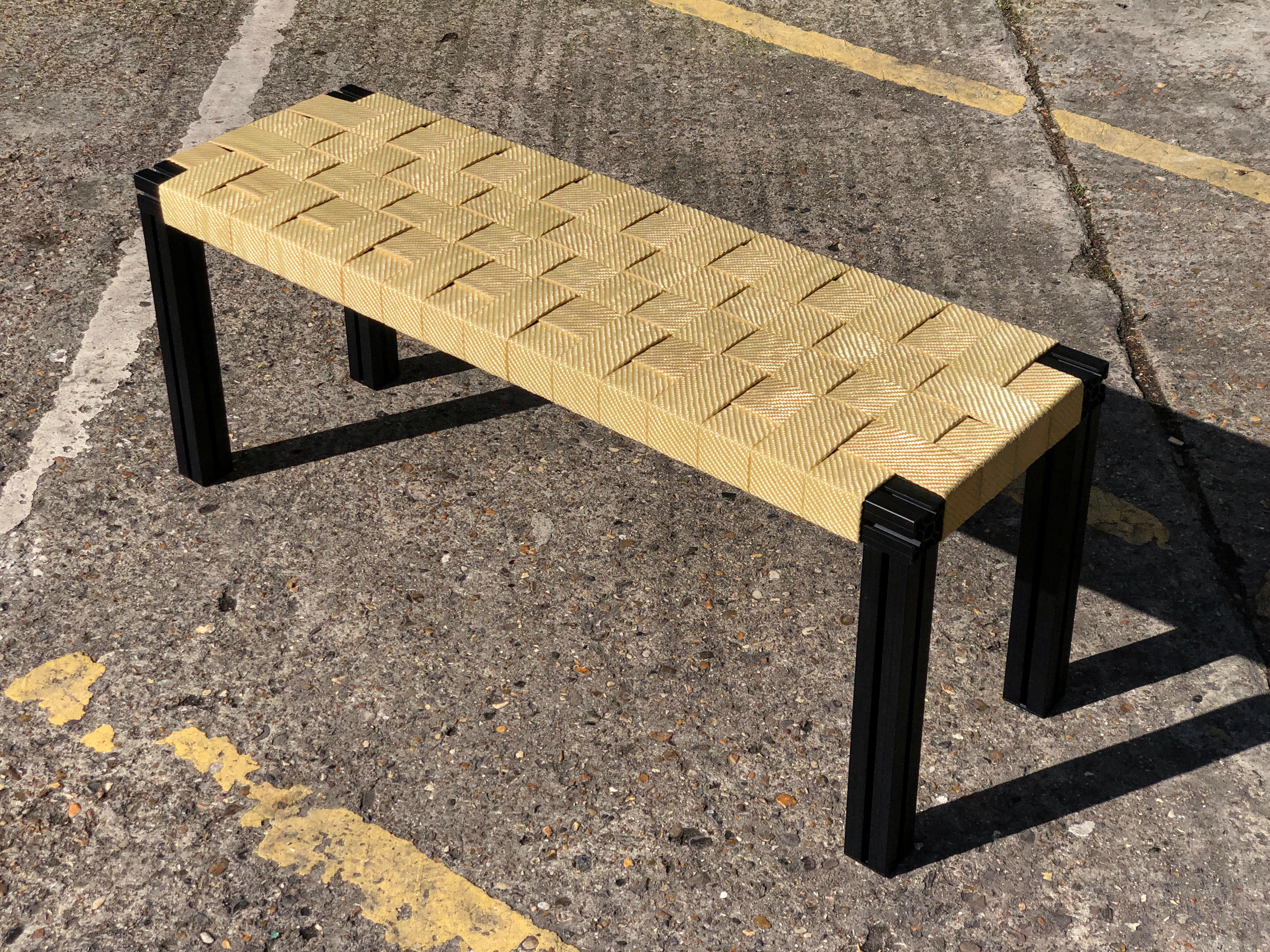 Black Anodised Aluminium Bench with Yellow Kevlar Strap Seating In New Condition For Sale In London, GB