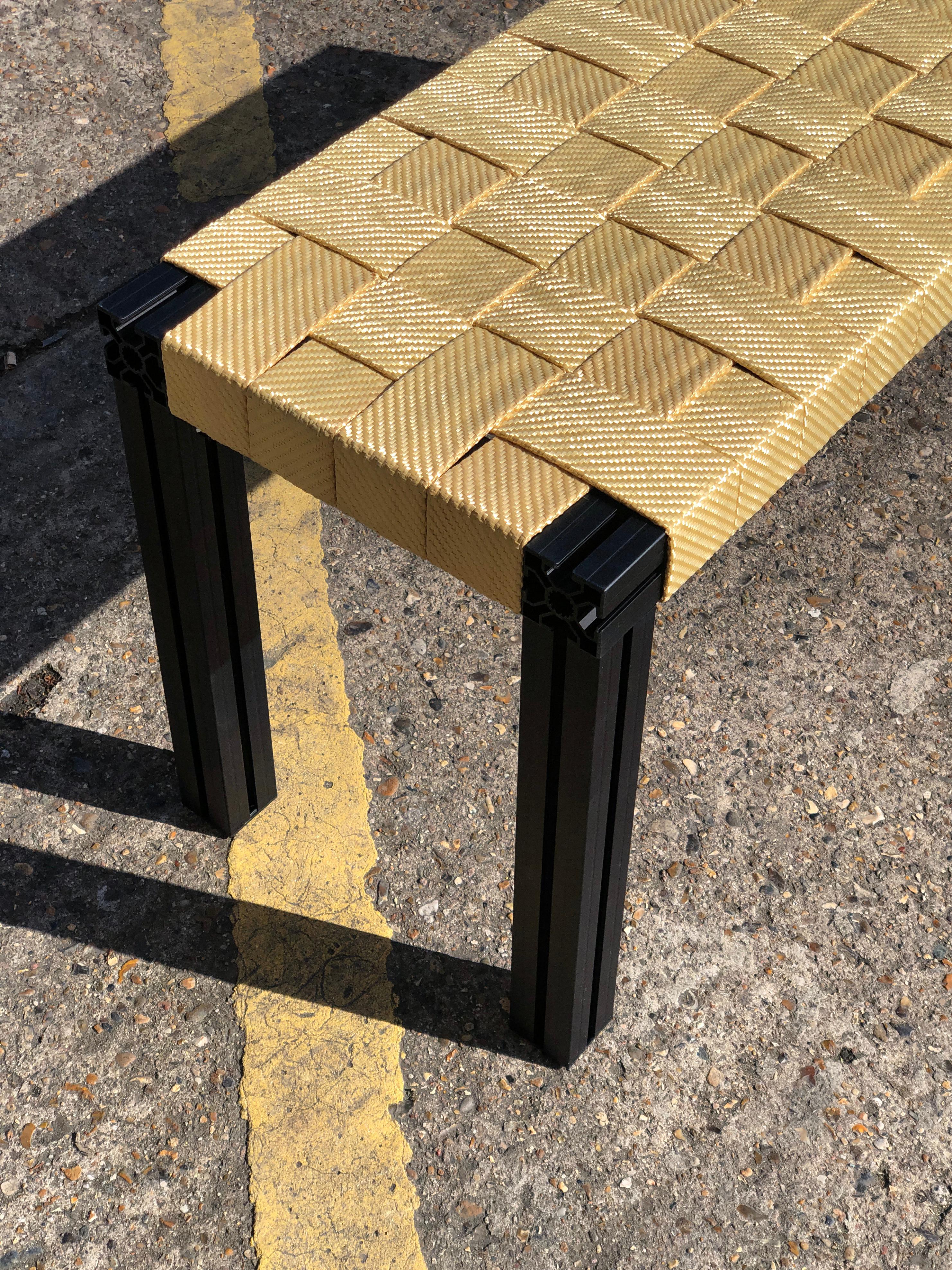 Contemporary Black Anodised Aluminium Bench with Yellow Kevlar Strap Seating For Sale