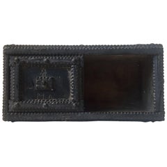 Black Antique Danish Folk Art Tobacco, Tea Box with Sliding 'Door'