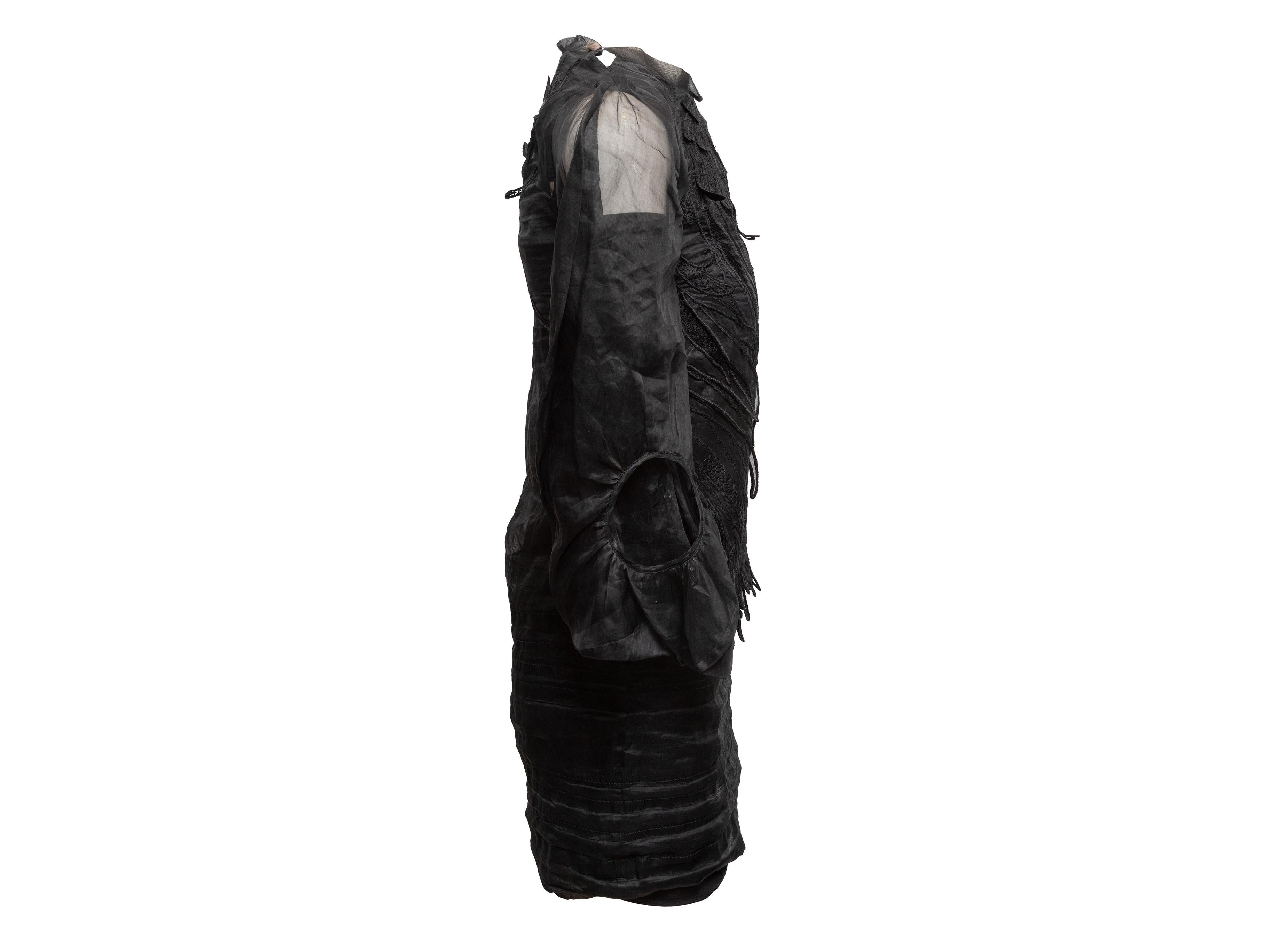 Black Antonio Berardi Embroidered Long Sleeve Mini Dress Size IT 38 In Good Condition For Sale In New York, NY