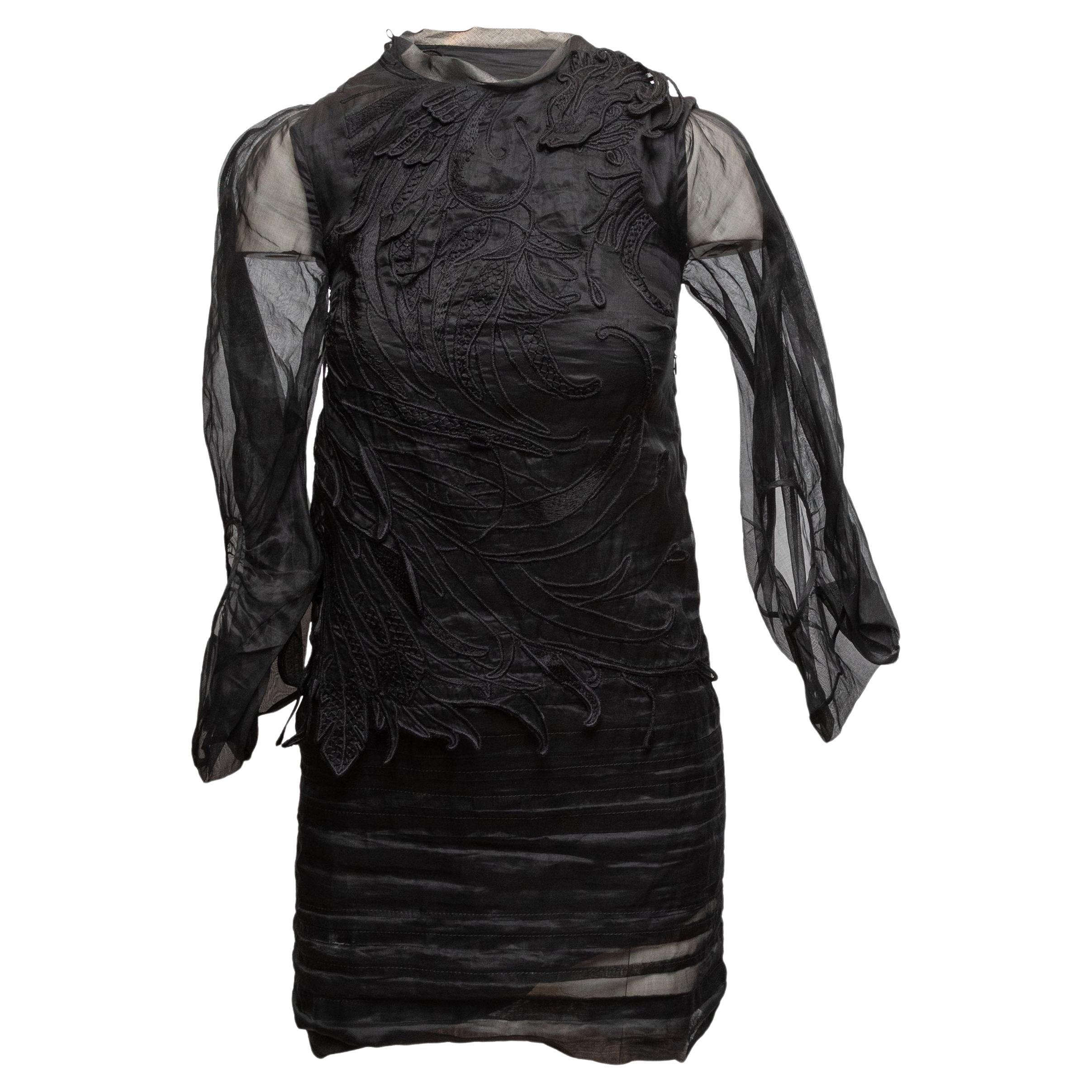 Black Antonio Berardi Embroidered Long Sleeve Mini Dress Size IT 38 For Sale