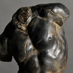 Black Apollo Torso Sculpture, Small Size, in Resin and Metal Base.