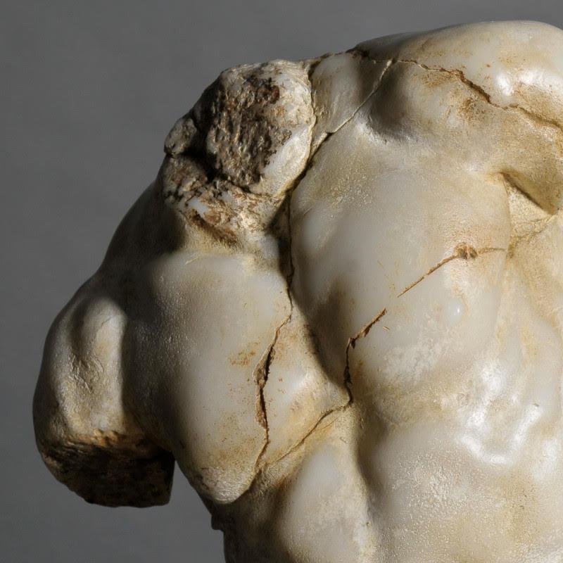 Modern Black Apollo Torso Sculpture, Small Size, in Resin and Metal Base. For Sale
