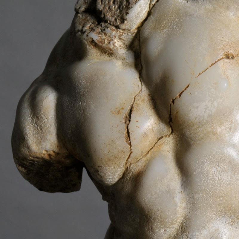 French Black Apollo Torso Sculpture, Small Size, in Resin and Metal Base. For Sale