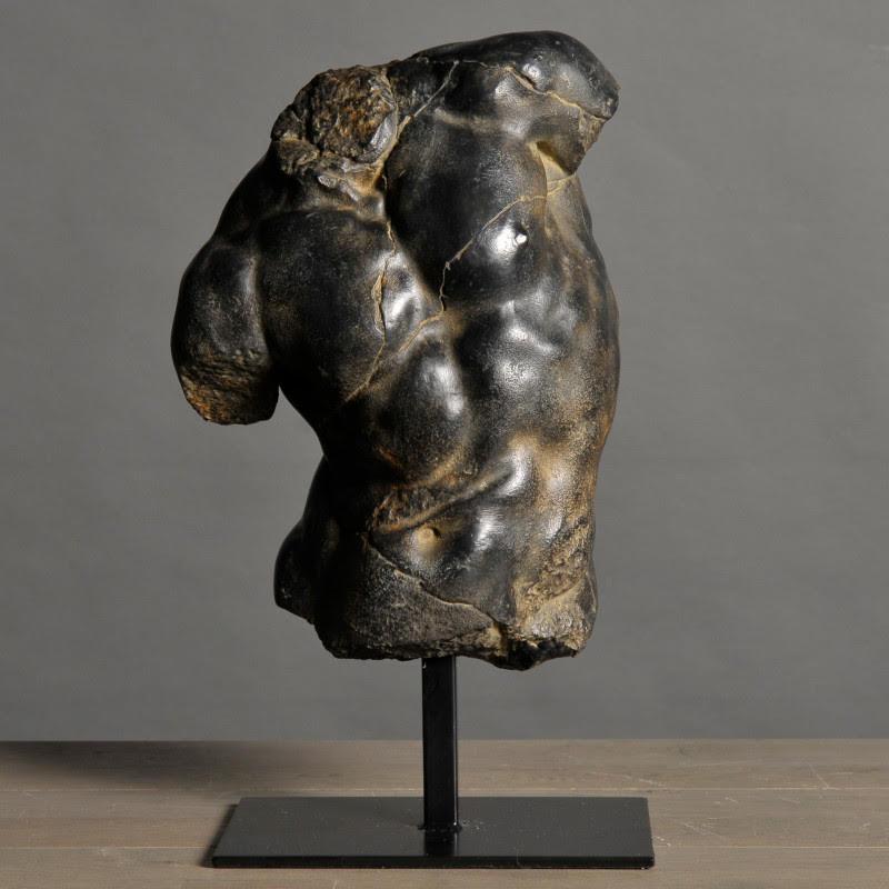 Escultura Torso de Apolo Negro, Tamaño Pequeño, en Resina y Base Metálica. Francés en venta