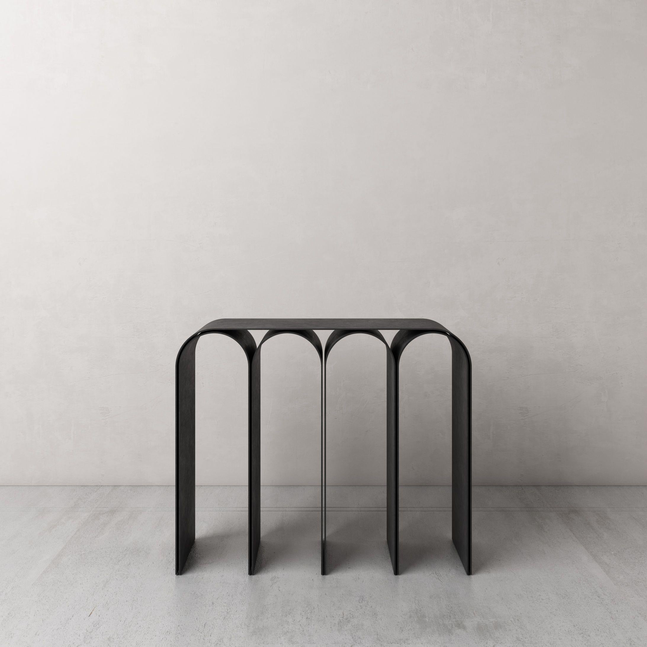 Black Arch Console by Pietro Franceschini
Sold exclusively by Galerie Philia
Manufacturer: Prinzivalli
Dimensions: W 103 x L 30 x H 86 cm
Materials: Black steel.

Available finishes:
Steel (black, white, brass finish)
Aluminum (silver finish)
Brass