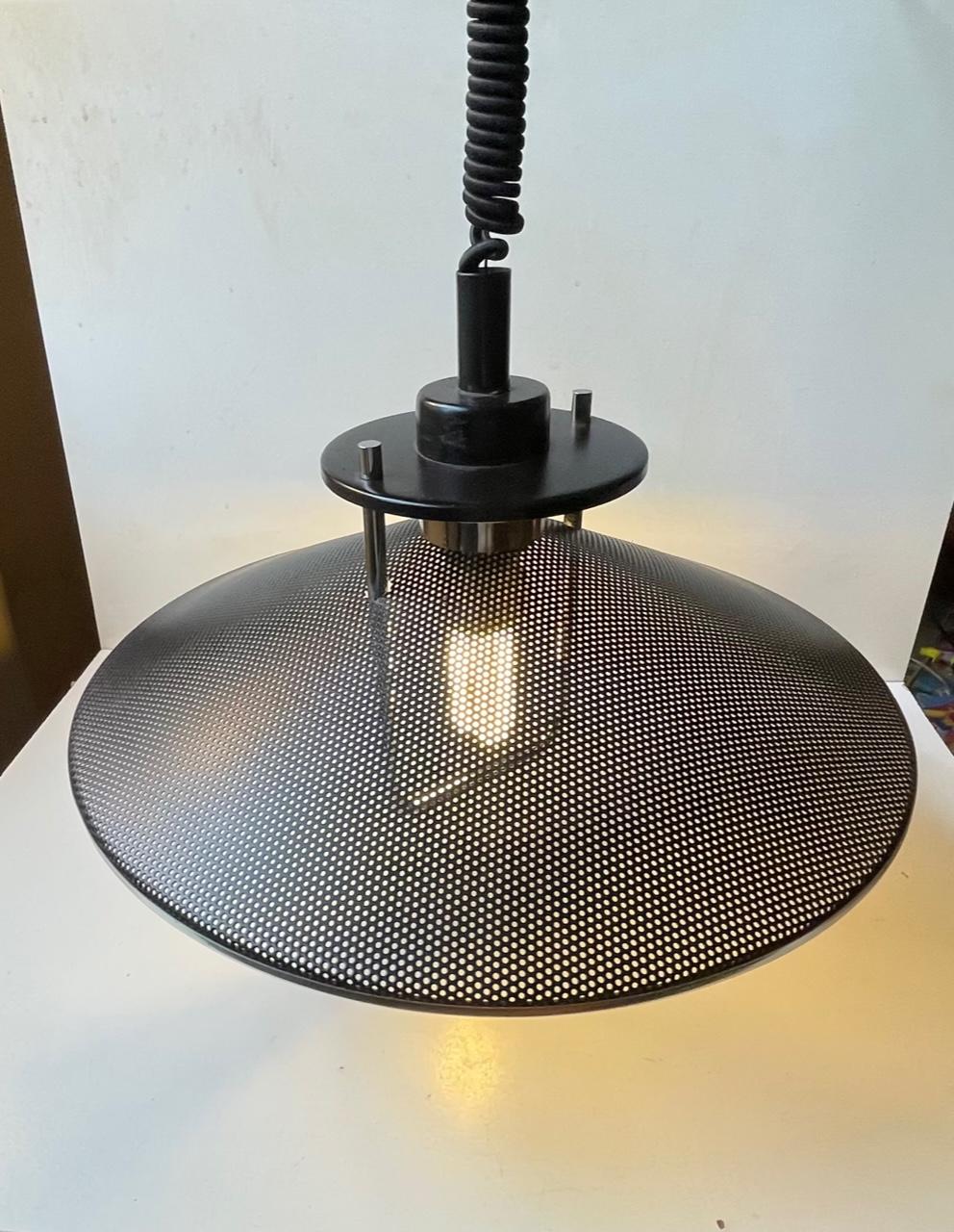Powder-Coated Black Architects Studio Rise & Fall Ceiling Lamp by Bell Belysning, Danish 1980s For Sale