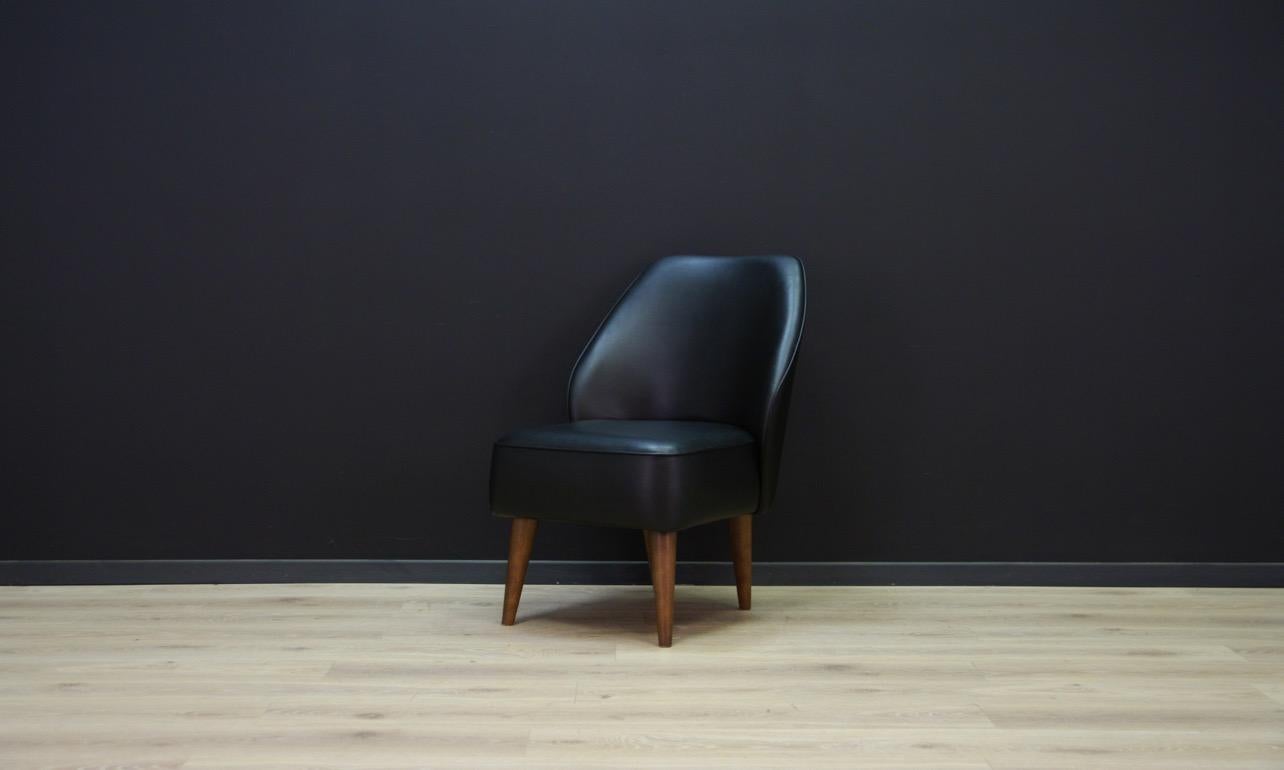 Mid-Century Modern Black Armchair Classic 1980s Eco-Leather For Sale