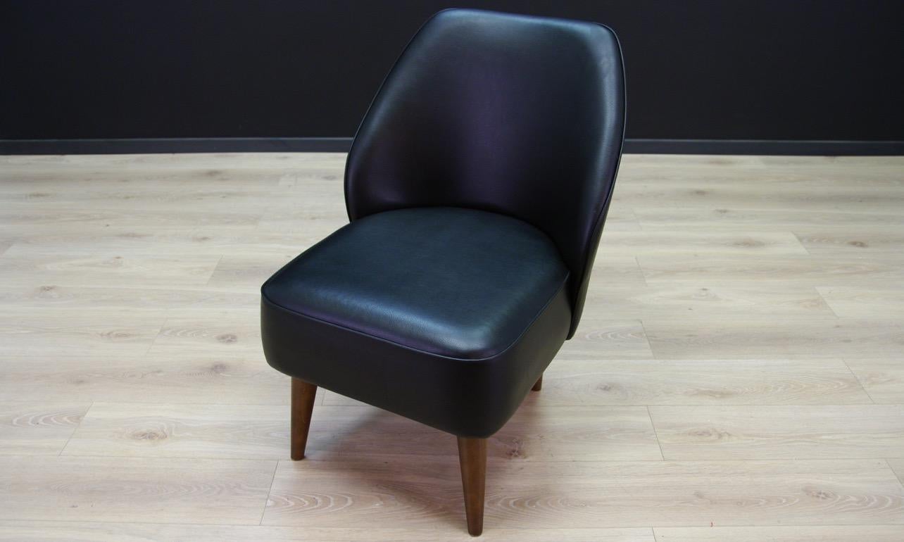 Scandinavian Black Armchair Classic 1980s Eco-Leather For Sale